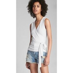 GAP Softspun Ribbed Sleeveless Wrap Top, Fresh white, size large, NWT